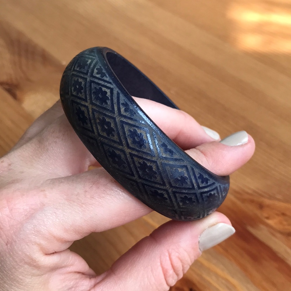 Indigo Blue wooden bangle bracelet